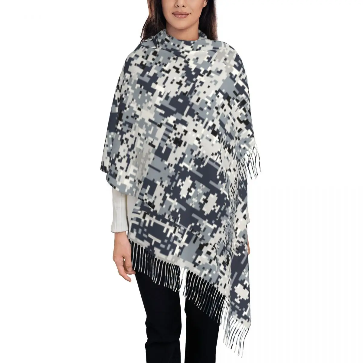 

Цифровой камуфляжный шарф с кисточками в городском стиле, женские мягкие армейские тактические камуфляжные шали, женские зимне-осенние шарфы