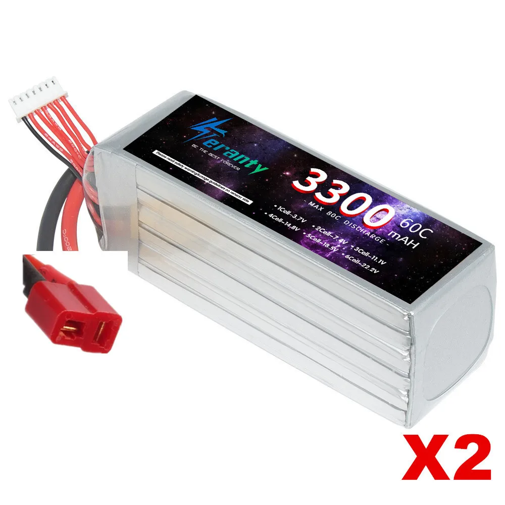 PYLRC TERANTY 3300MAH 60C 7.4V 11.1V 14.8V 22.2V Lipo-Akku für RC-Auto, Drohne, Quadcopter, Boot, 2S 3S 4S 6S, 2 Stück wiederaufladbare Batterien 5