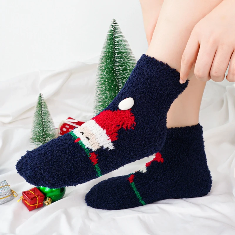 Chaussettes de Noël en velours pour femmes, cadeaux de Noël drôles, Kawaii, mignon, coton, mode, épais, 1 paire