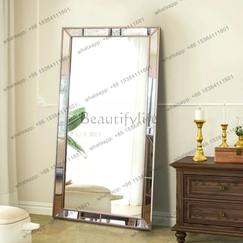 

American rural wall-mounted full-length mirror European antique floor-to-ceiling mobile fitting decorative wall-mounted mirror