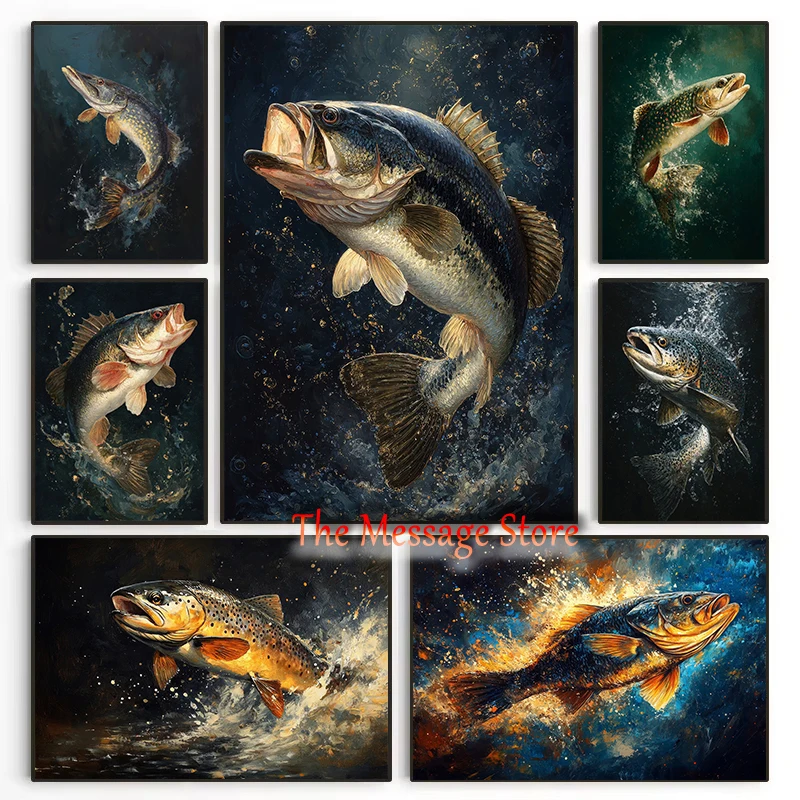 Trouts and Fishermens for Anglers Fisheries Art Fishes Painting Vintage Style Poster Canvas Painting Wall Pictures Home Decor