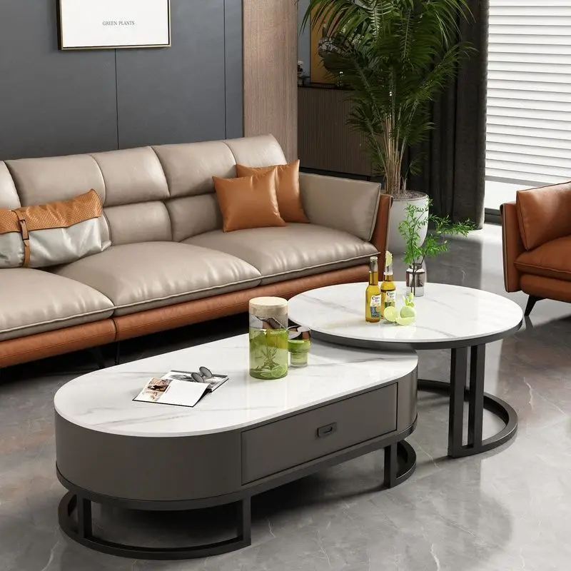 Italian light luxury rock slab oval living room coffee table marble