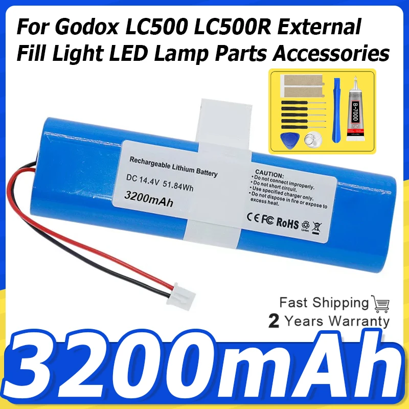 14.4V 3200mAh Replacement Battery for Godox LC500 LC500R External Fill Light LED Lamp Parts Accessories