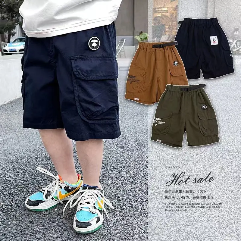 

Children's Clothing 2023 Summer Children's Casual Elastic Waist Shorts Boys Children Personality Big Pocket Shorts