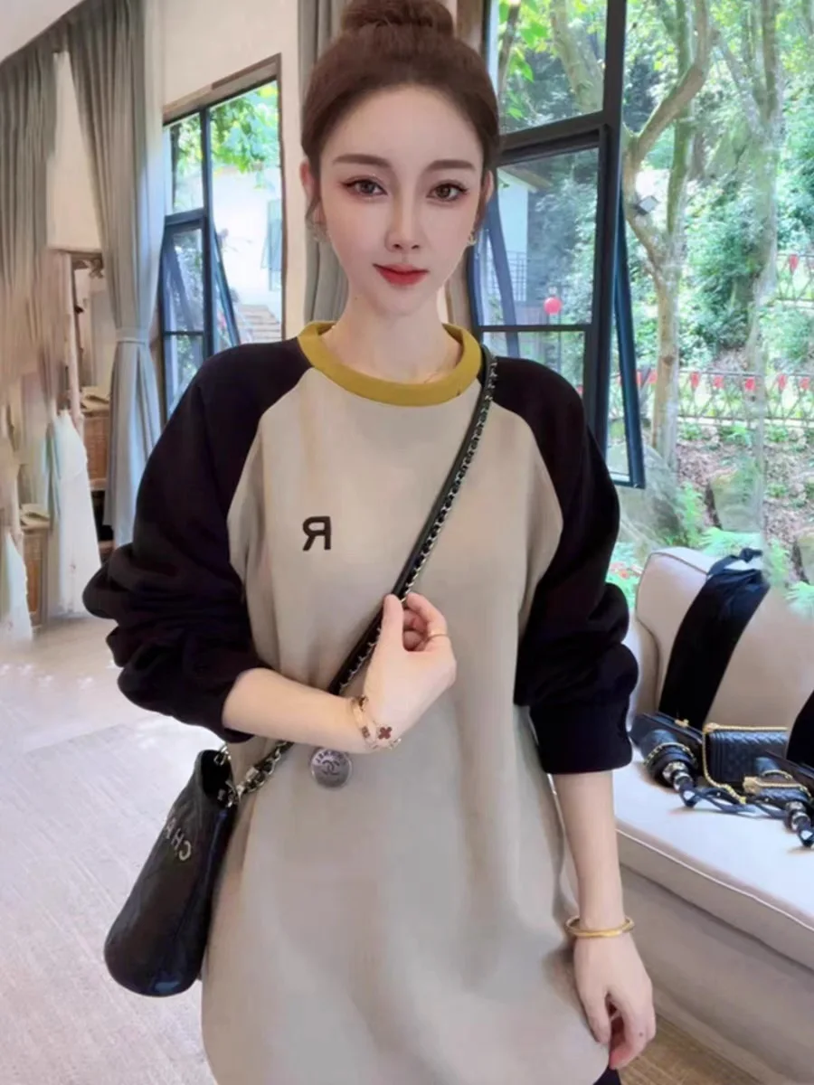 

Spring Autumn New Sle Simple oulder Insert Sve Thin Hoodie Women High Sense Large Size Loose Match Long Sve Top