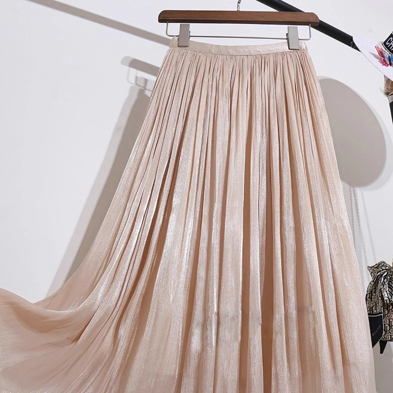 2026 Frühjahr/Sommer Neuer Glänzender A-Linien-Rock für Damen, Einfarbig, Hohe Taille, Französischer Pariser Stil, Eleganter Asymmetrischer Rock – Detail 30