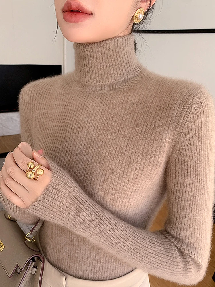 Cashmere High Neck Sweater Women Thickened Drawstring Slimming Autumn Winter New Style Fitting Inner Match Coat Knitted Base ...