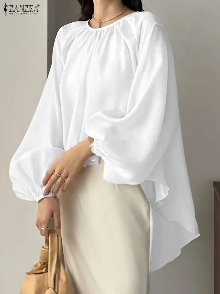 

Women Tops ZANZEA Autumn Long Asymmetrical Solid Long Lantern Sleeve Blouse 2025 Fashion Casual Elegant Office Lady Shirts Blusa
