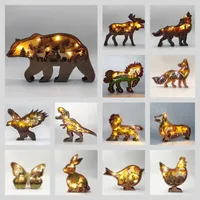 Battery Operated Creative Animal Wooden Table Lamp LED Night Light Bedroom Decor Children Birthday Gifts Holiday Home Decoration
