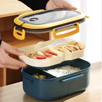 Portable Single Double-layer Lunch Box Compartment Fruit Food Microwave Lunch Box with Fork and Spoon Picnic Fresh Box