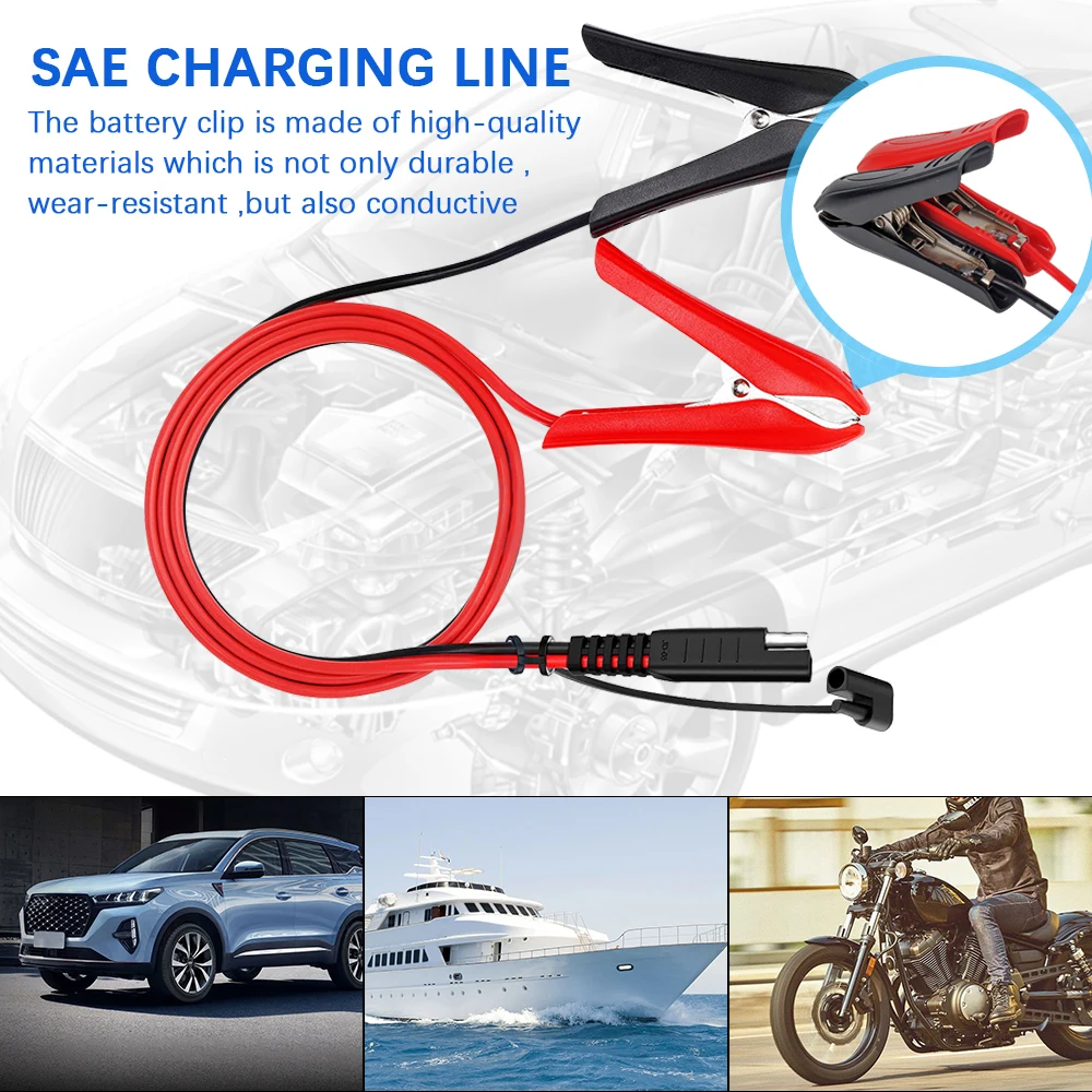 Power Charging Alligator-Clip Line 16 AWG Charger SAE To Clip Cable 60cm Car Quick Connector Car Extension Cable Quick Connector