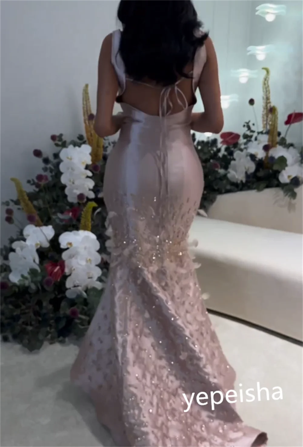 Exquisite Customized Jewel Mermaid Floor Length Beading Paillette / Sequins vestido de festa casamento فستان س