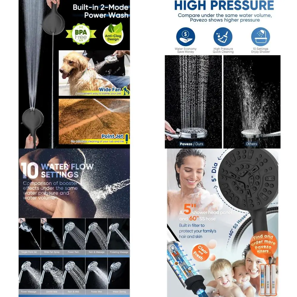 

10-Setting 5 High-Pressure Handheld Shower with 72 Hose in Matte Black