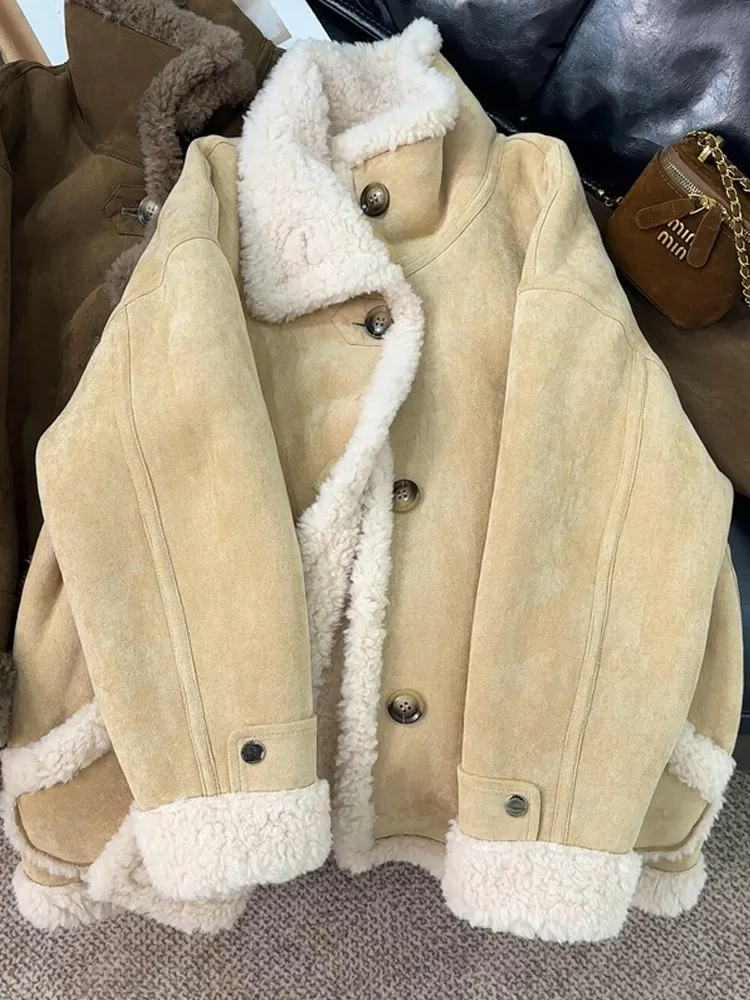 

Женская кожаная и меховая куртка больших размеров, повседневная, с длинными рукавами, осенне-зимняя, утепленная, для поездок на работу, утолщенная, стандартного кроя.