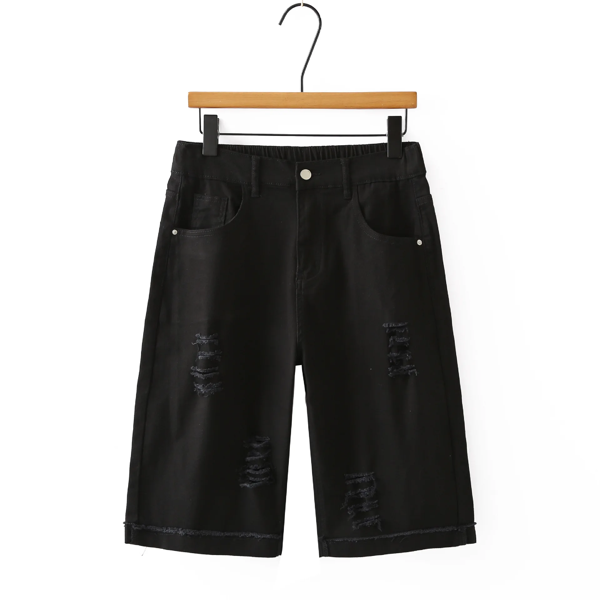 Summer Ripped Shorts New Fashion And Stylish Knee Length Pants For Plus Size Women 100KG Straight Bottoms 636