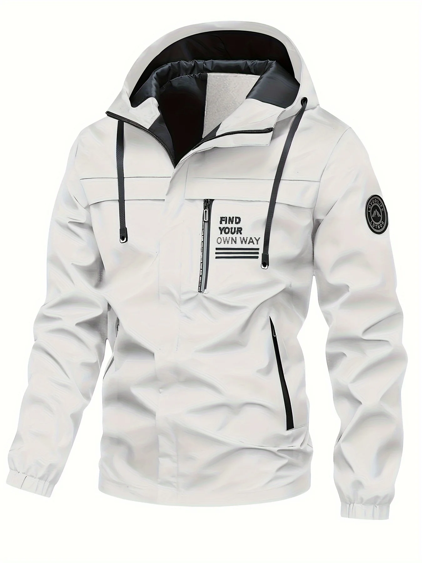 

Men's Hooded Jacket with Letter Print Zipper Pockets Fashion Outdoor Windbreaker Coat Casual Streetwear Spring Autumn​