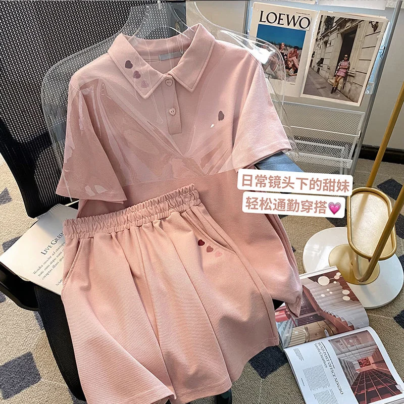 Женская одежда больших размеров в консервативном стиле, спортивные штаны с вышивкой, костюм из двух предметов, женские летние повседневные короткие комплекты с короткими рукавами Femme