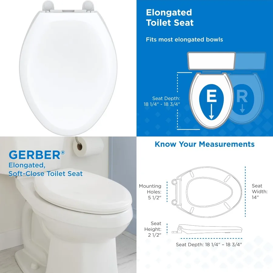 

Universal Elongated Toilet Seat with Cover Soft Close for Standard Elongated Toilets Top Mount Installation Easy Assembly Heavy