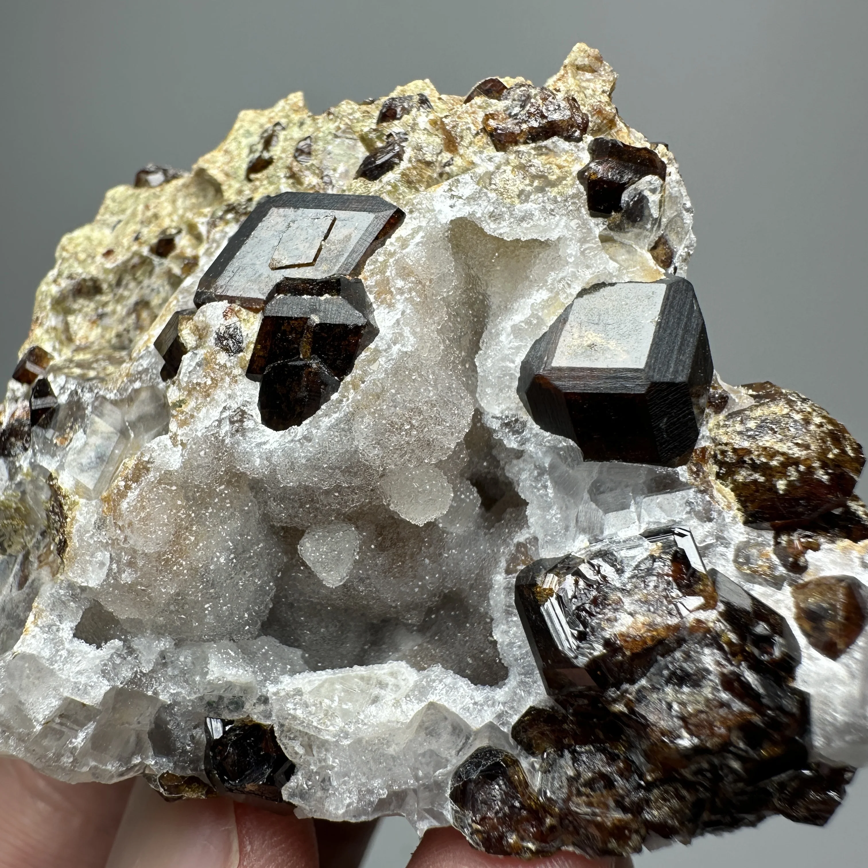 Natural Dark Brown Andradite Garnet Cluster Raw Crystal Mineral Specimen Calcite Matrix Healing Stone Home Decoration