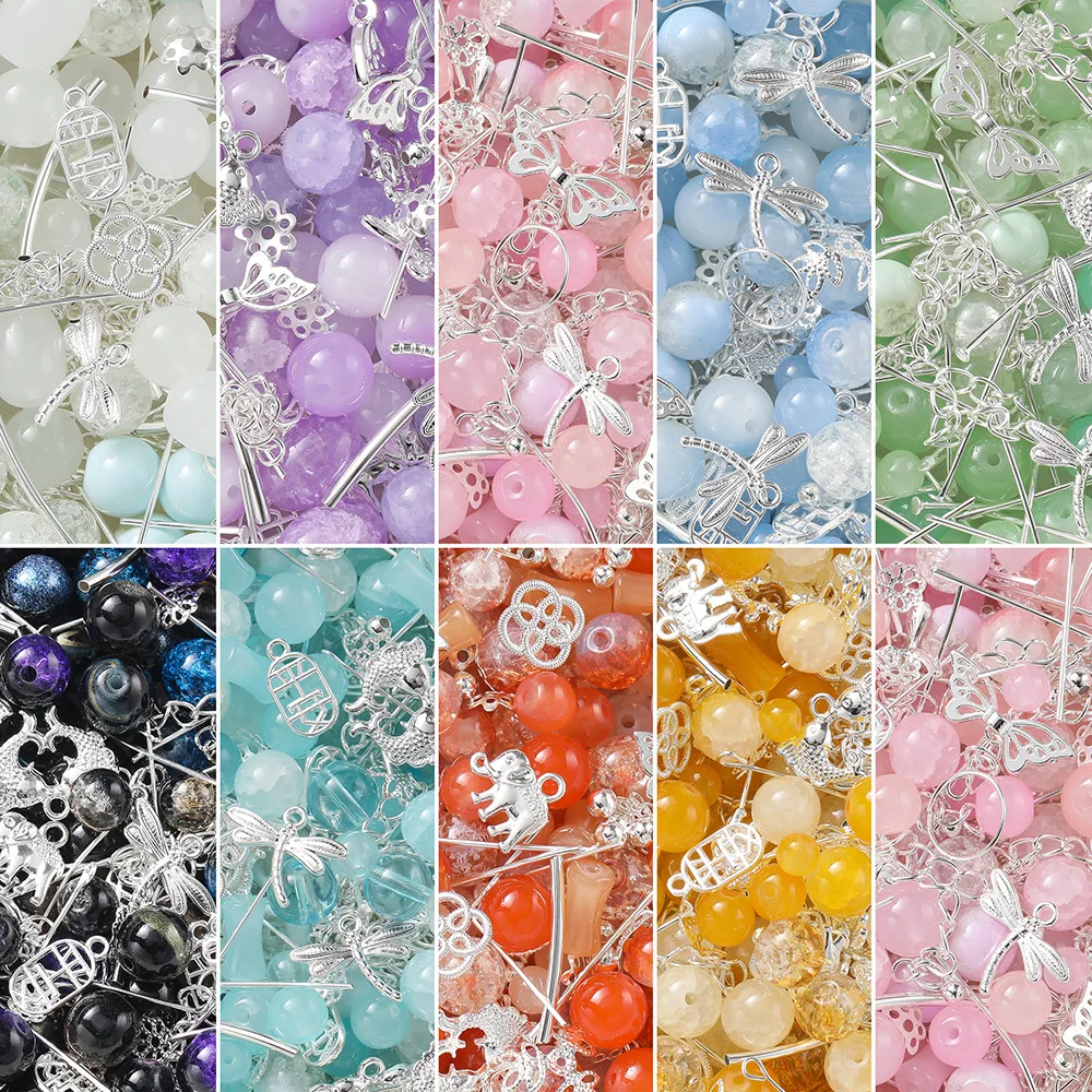 30g/50g/100g Mixed Glass Beads Metal Pendants Spacer Bead Jewelry Accessories for DIY Bracelets Necklace Anklet Keychain Making