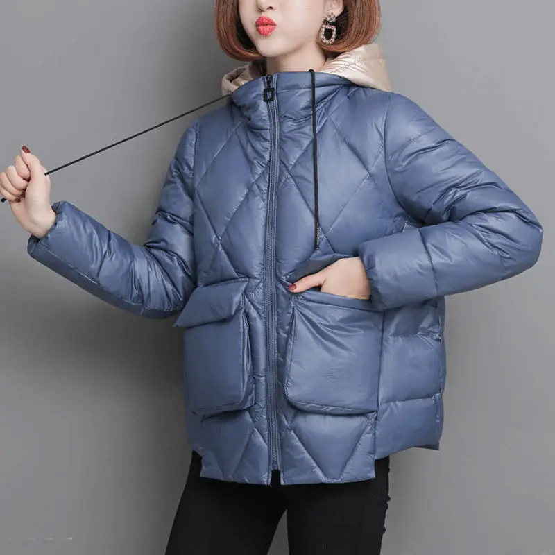 Autumn Winter Down Coats Jacket Women Casual Korean Style Oversize Solid Color Hoodies Fashion Cotton Black Jackets Parkas