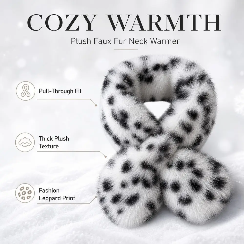New Leopard Print Neck Scarf Thickened Crossover Pull Through Scarf Soft and Fluffy Faux Fur Winter Neck Warmer Daily Outfits