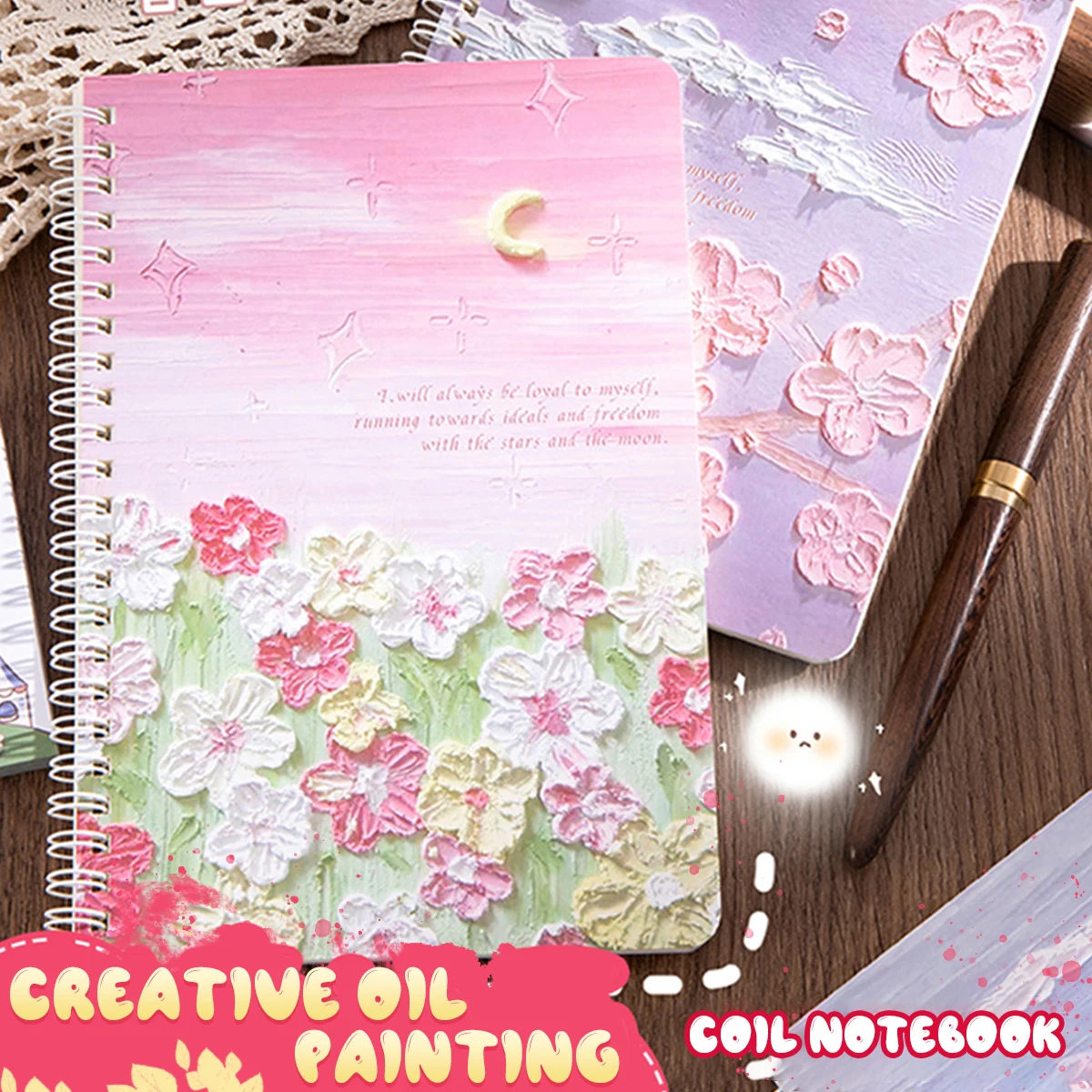 4Pcs A5 Oil Painting Cover Coil Lined Notebook Set Cute Books Kawaii Korean Stationery School Office Supplies for Students