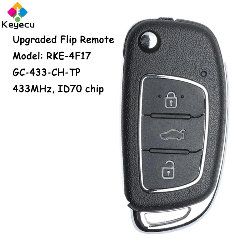 

KEYECU Upgraded Flip Remote Control Car Key With 3 Buttons 433MHz ID70 Chip for Hyundai IX25 2014 2015 2016 Fob Model: RKE-4F17