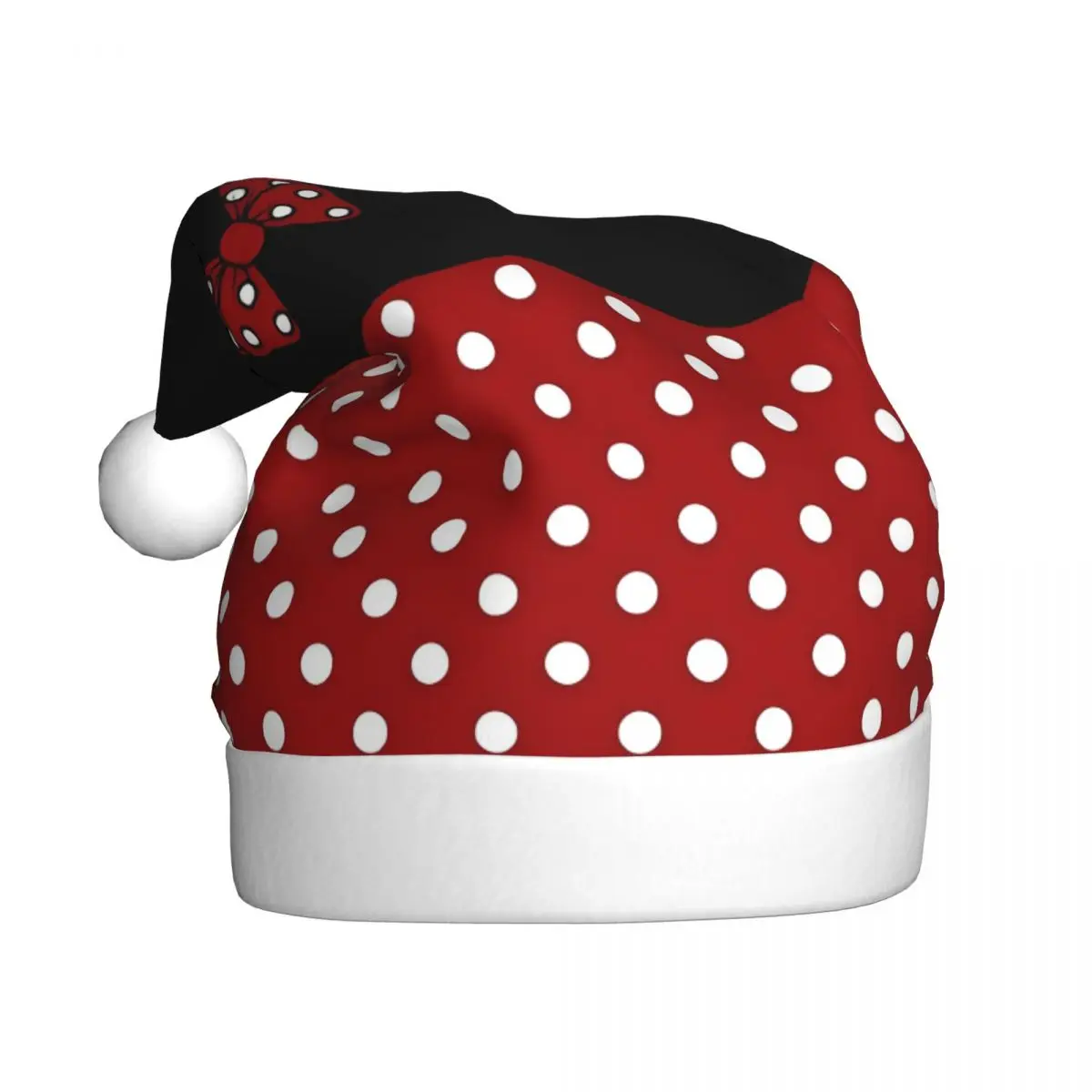 Polkadots Bow Anime Cartoon Christmas Hat for Adult Men Women Santa Hat Cap Xmas Decoration Headdress