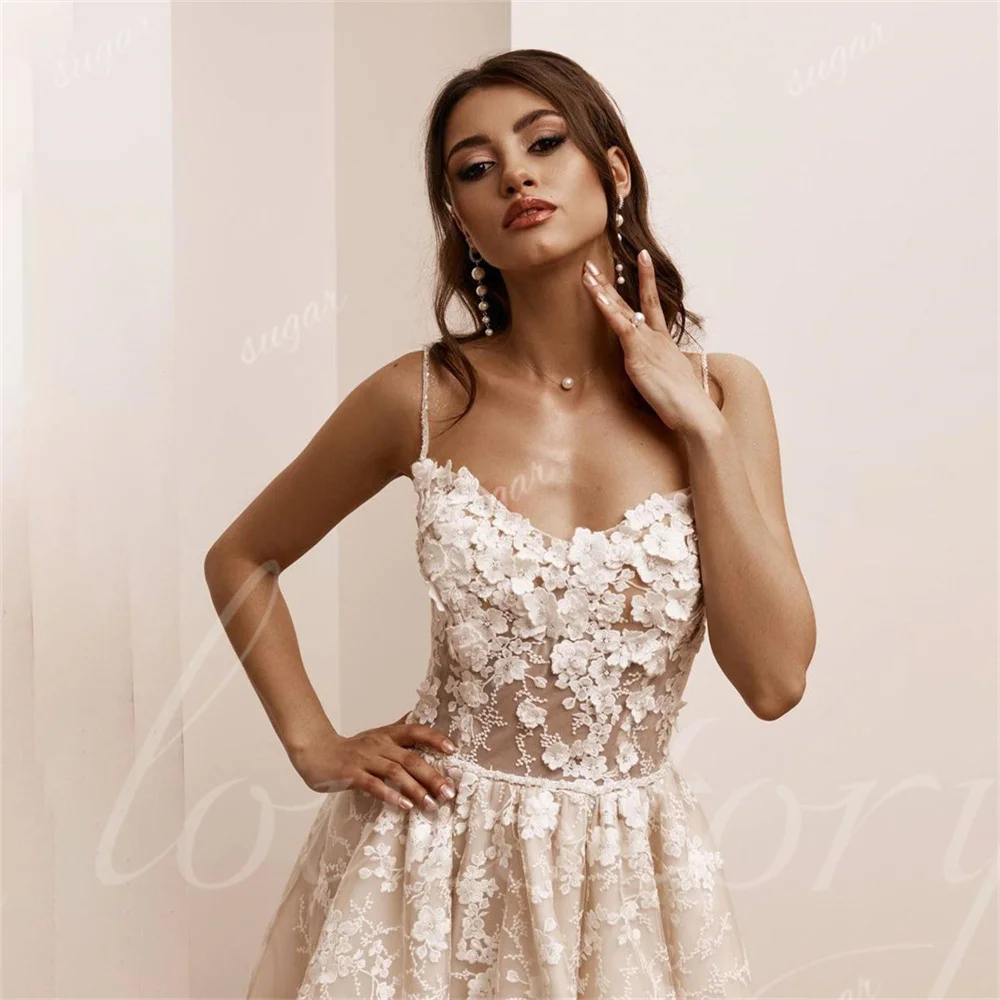 Mini robe de mariée courte en dentelle avec appliques pour femmes, bretelles spaghetti, robe de patients A-Line, fleurs 3D, mariée éducative, 2024