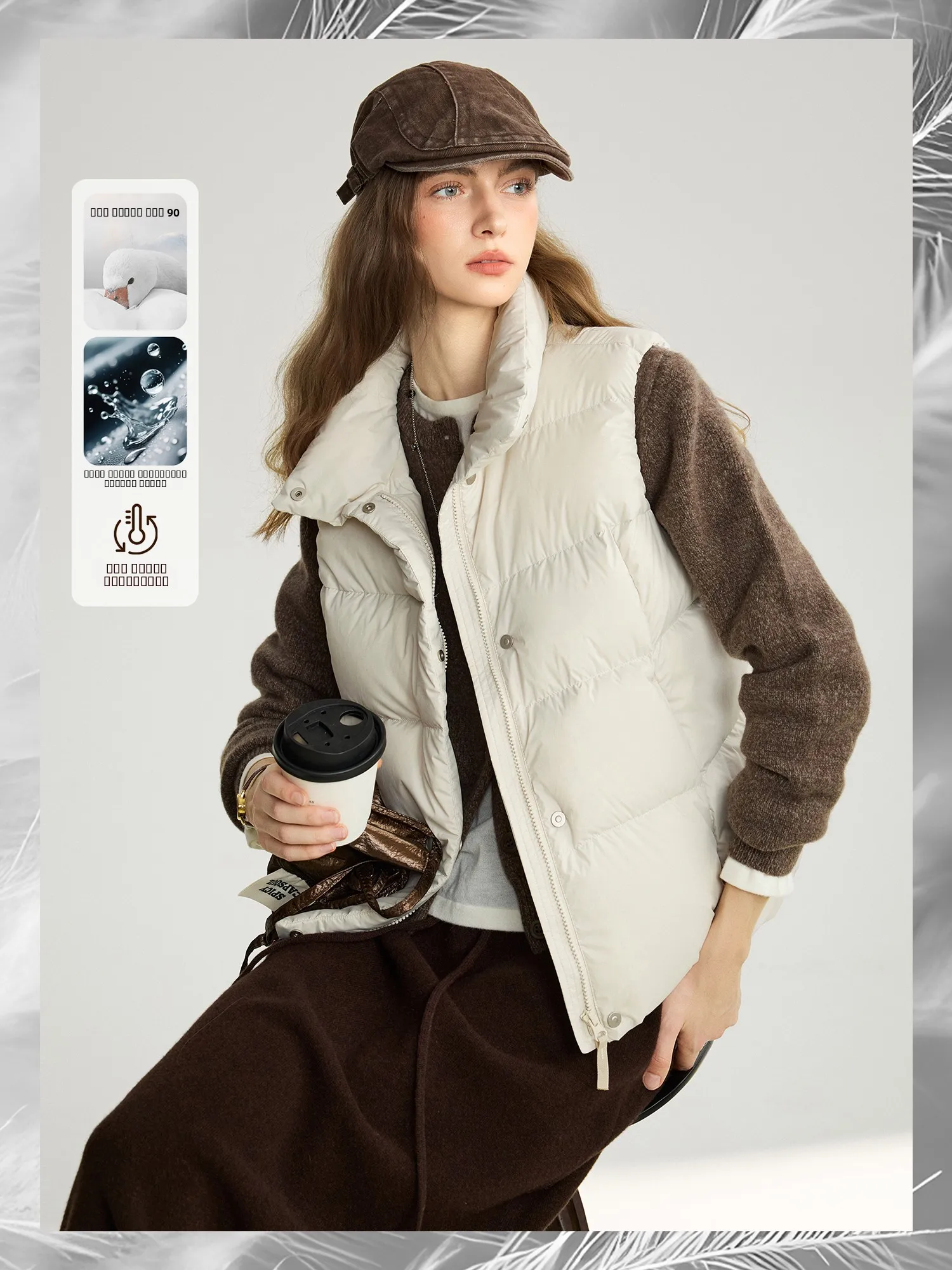 

NAGUAGU Pumpkin Valley Cloud Small Warm Bag High Quali 90 White Du down New Tee-Proof down Jaet Women's Warm Vest