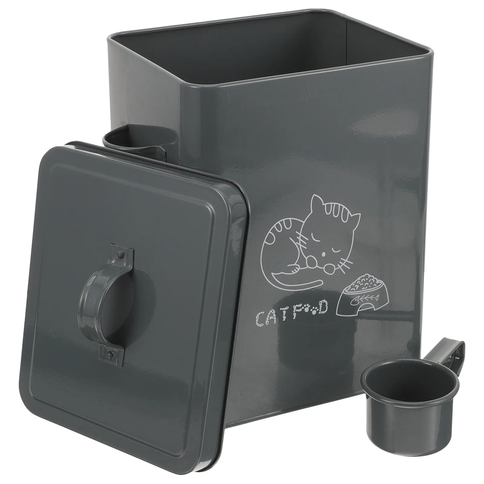 Caja de detergente para ropa 23.5x15.5xH26cm, contenedor de almacenamiento gris oscuro con cuchara, organizador de hierro resistente, fácil de limpiar, para detergente en polvo y líquido