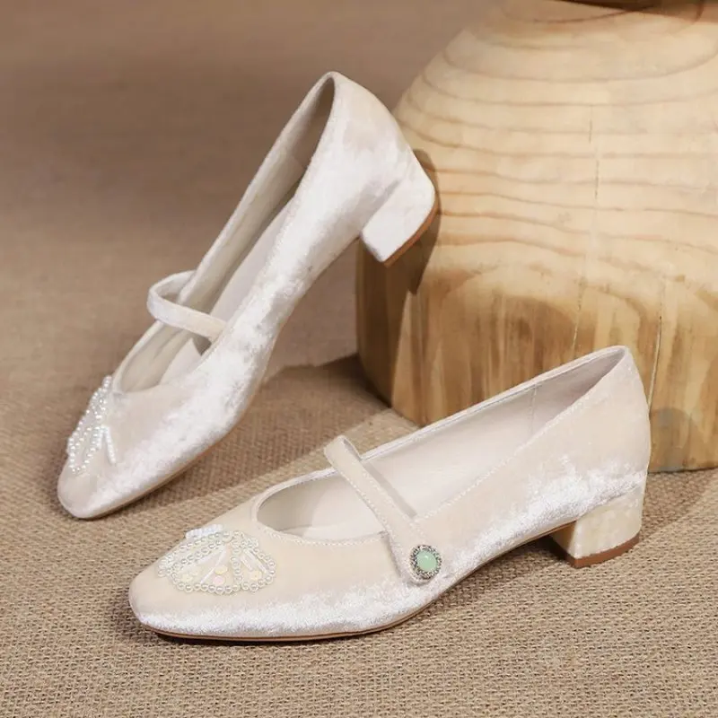 2024 Early Spring New Women Flats Round Toe Women Shoes Pearl Decor Ballet Flats Concise Soft Genuine Leather Fashion Comfort 40