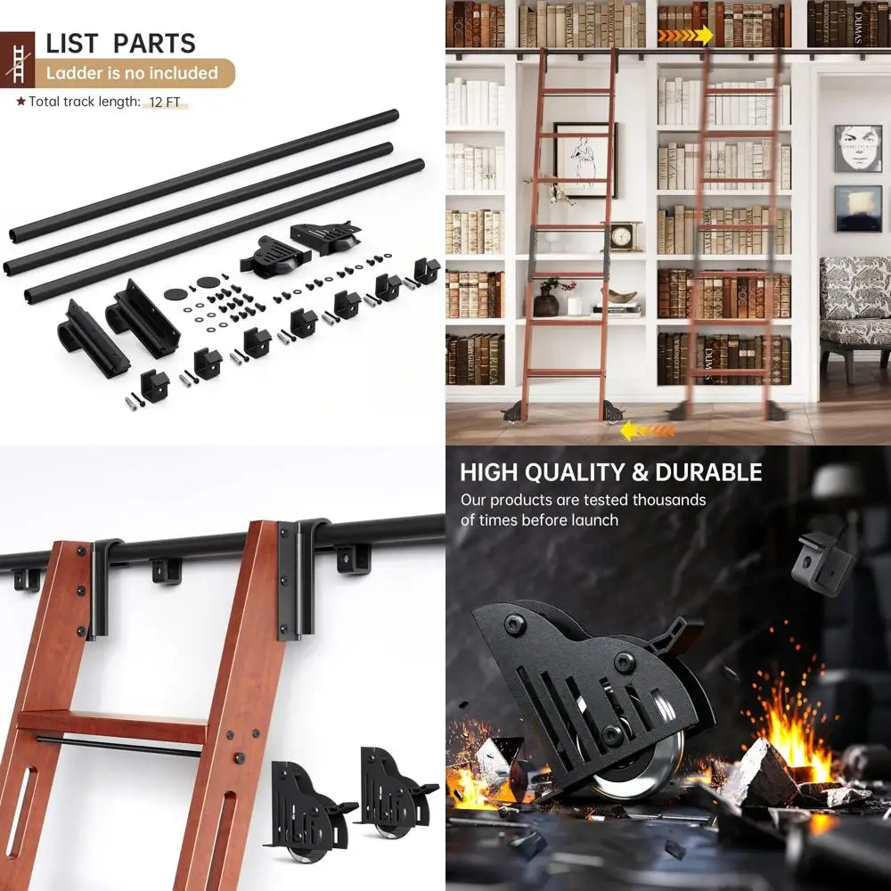 

Комплект оборудования для библиотечных лестниц на 12 футов, емкость 350 фунтов, телескопический крючок и нижнее колесо с тормозом, алюминиевая направляющая для бу