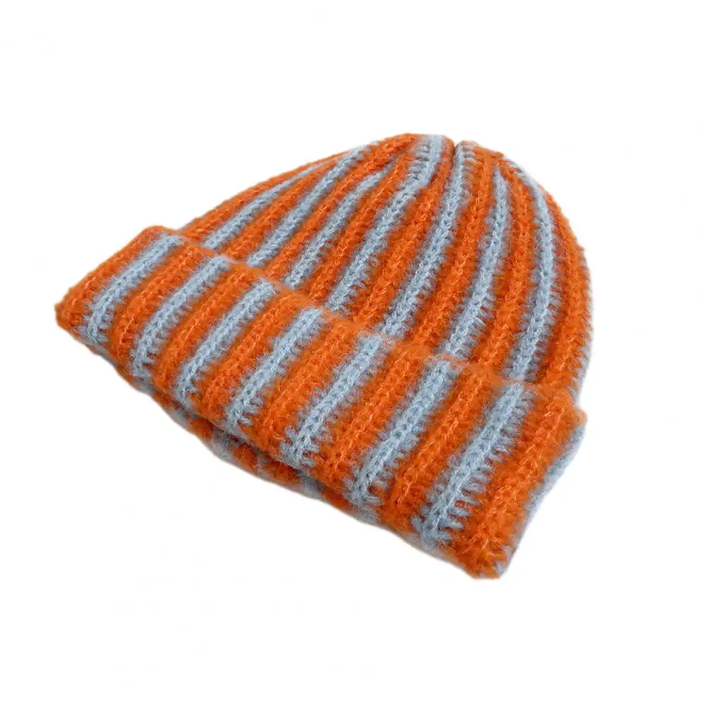 Полосатая вязаная шапка Женская вязаная шапка Красочная полосатая зимняя вязаная шапка для активного отдыха Мягкий на ощупь пуловер без полей для погоды