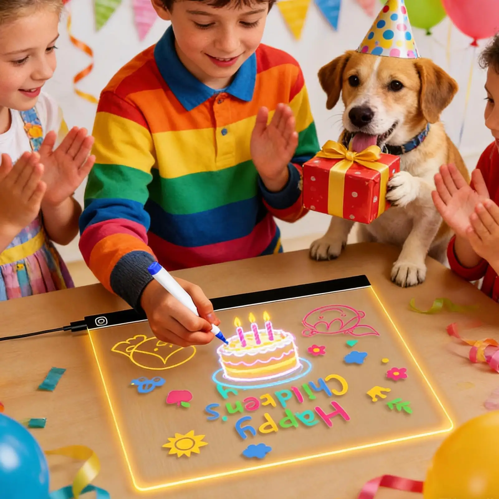 Led Note Board 7 Colors Touch Control Dry Erase Writing Supplies Led Light Board For Kids Night Light Home Offices School