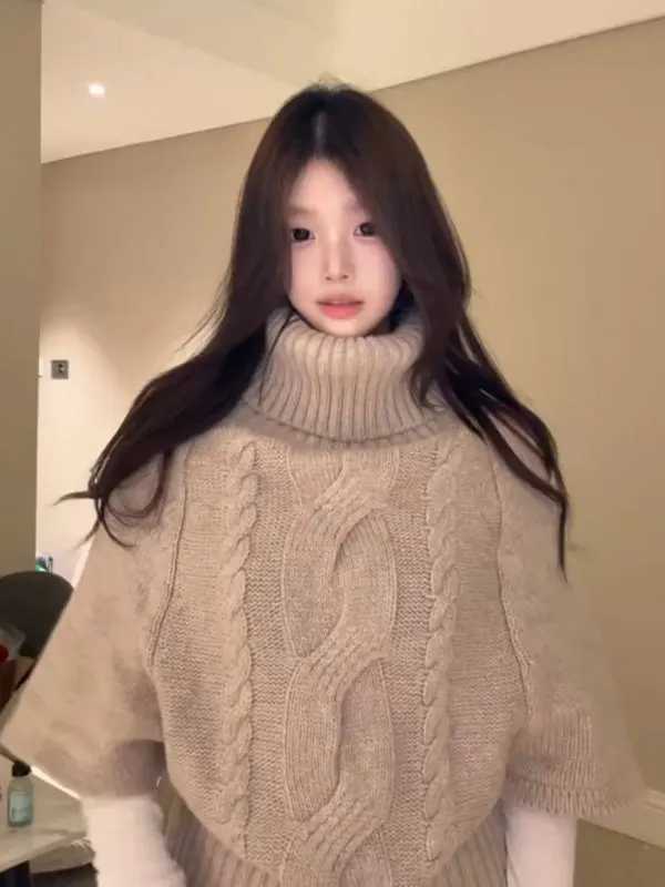 

Ретро-стиль, мягкий, красивый свитер с высоким воротником-стойкой, свободный, модный топ для небольших размеров, зимний трикотаж