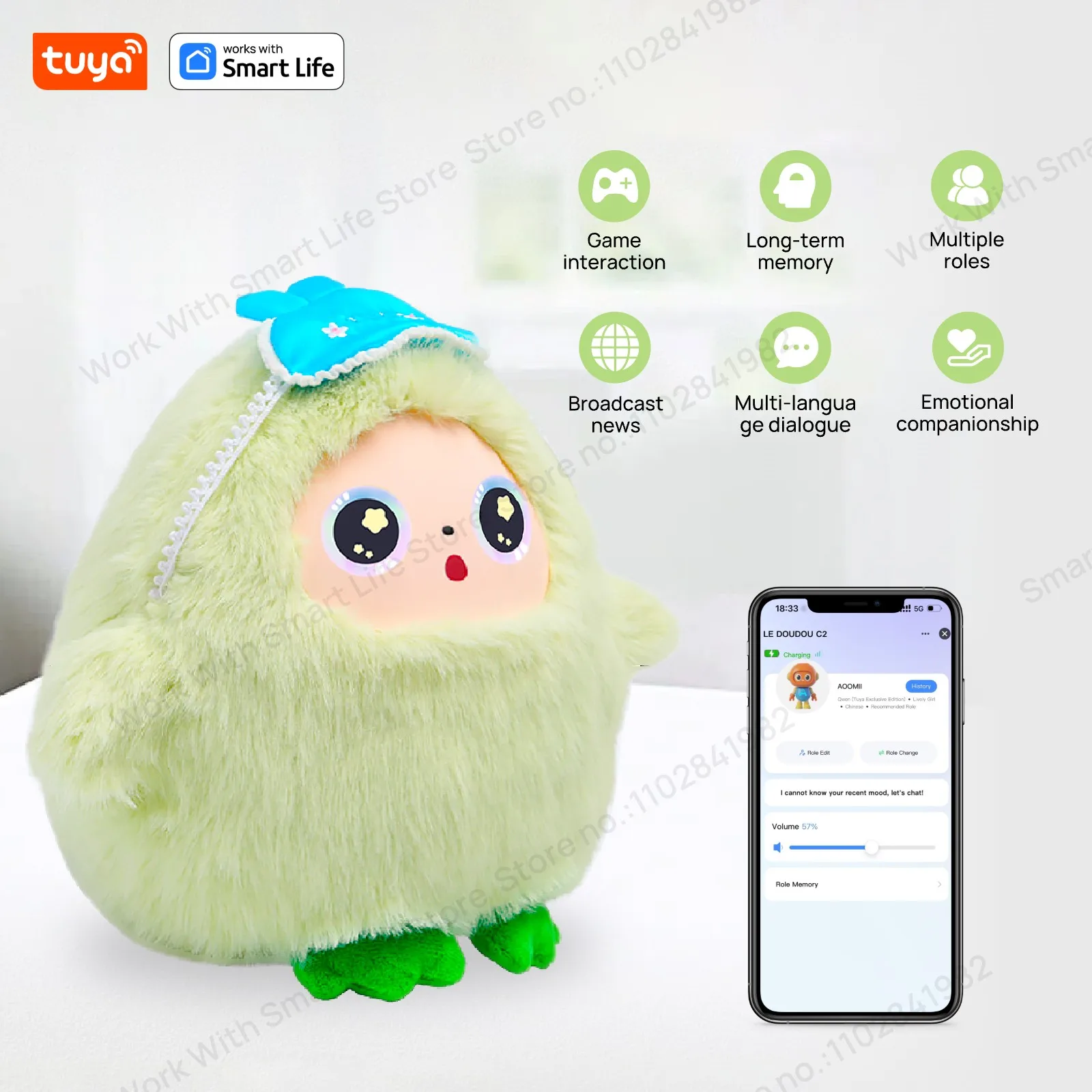 روبوت Yaya-AI القطيفة مع صوت ذكي وعيون LED، لعبة رفيق تفاعلية مع تحكم في تطبيق Tuya، حيوانات أليفة إلكترونية قابلة لإعادة الشحن عبر USB - أخضر نعناعي #1