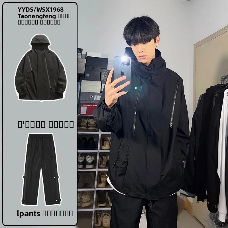 

Комплект мужской верхней одежды Cool American Workwear: брюки и куртка-футболка 2-в-1, для активного отдыха, стильный, осенний сезон