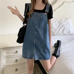 Slimming Korean Style Denim Overalls Women's Spring New Large Size Short Dress High Waist A-Line Skirt Casual Comfortable