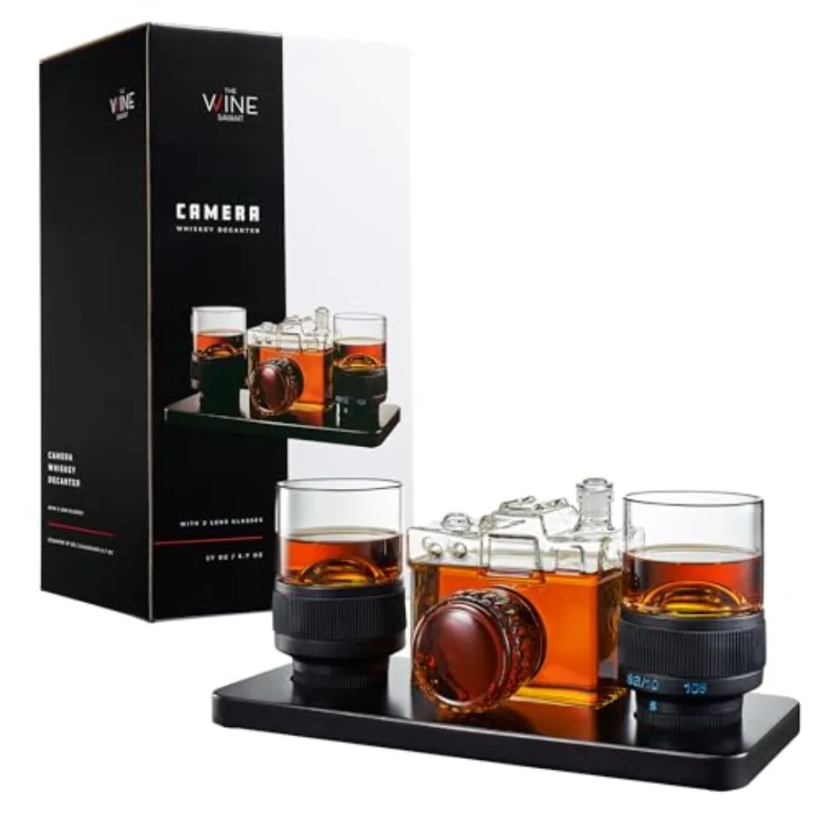 

Camera Shaped Wine and Whiskey Decanter 27.4OZ Photographer Unique Decanter Set with Beautiful Gift Box Photo Videographer Gift