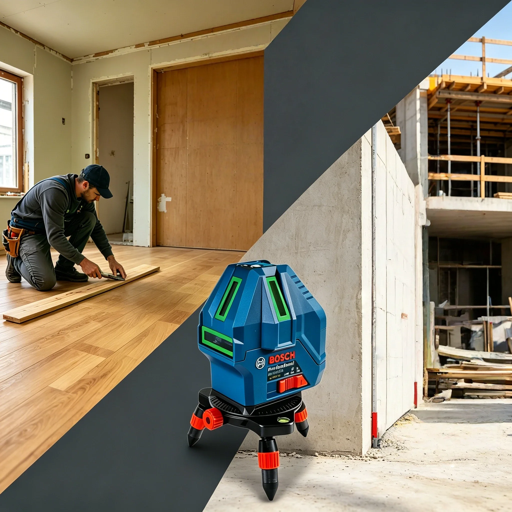 Bosch GLL 50-15 XG Green Beam 5-Line Cross Laser Level with Plumb Point, Self-Leveling Laser Level, 15m Working Range
