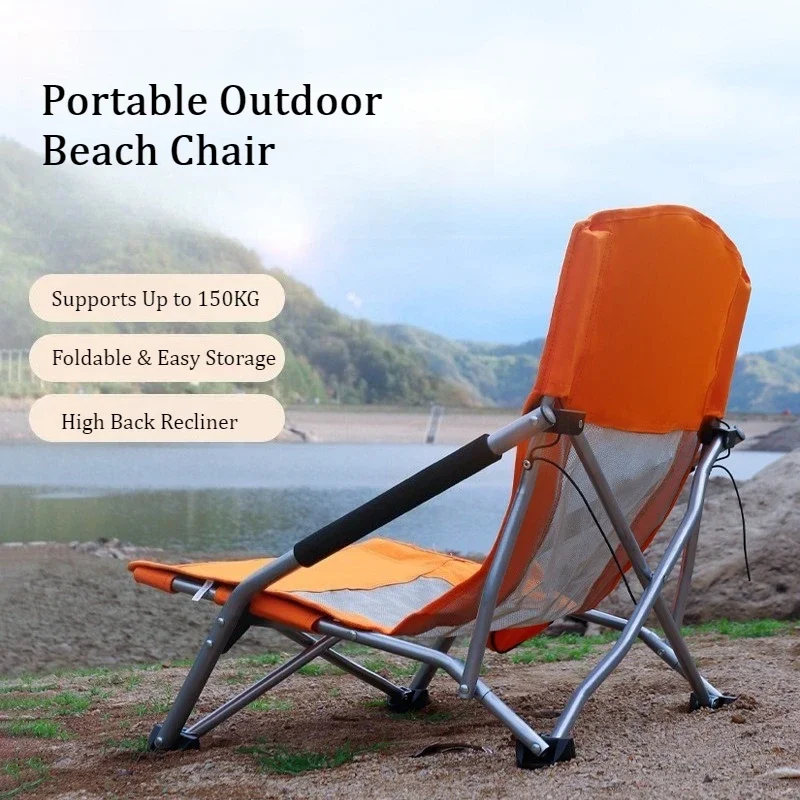 Portable Folding High Back Camping Lounge Chair, Outdoor Beach Sun Lounger Fishing Recliner For Travel Lunch Break Relax