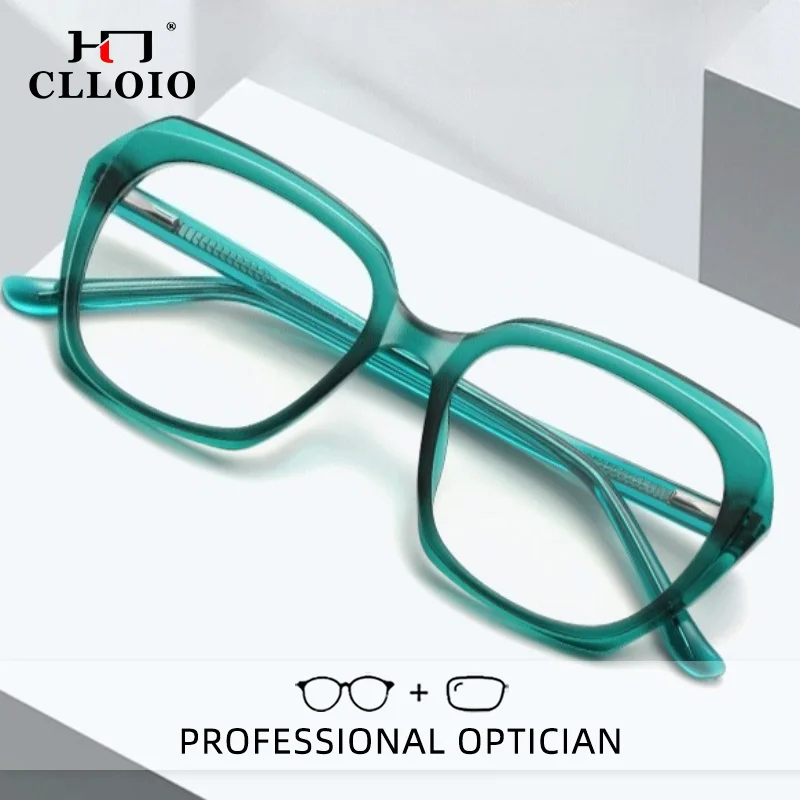 CLLOIO Currents Lunettes de Myopie pour Femmes Style Casual Coloré Anti-Lumière Bleue TR90 Polygone Lunettes de Lecture Progressives sur Ordonnance
