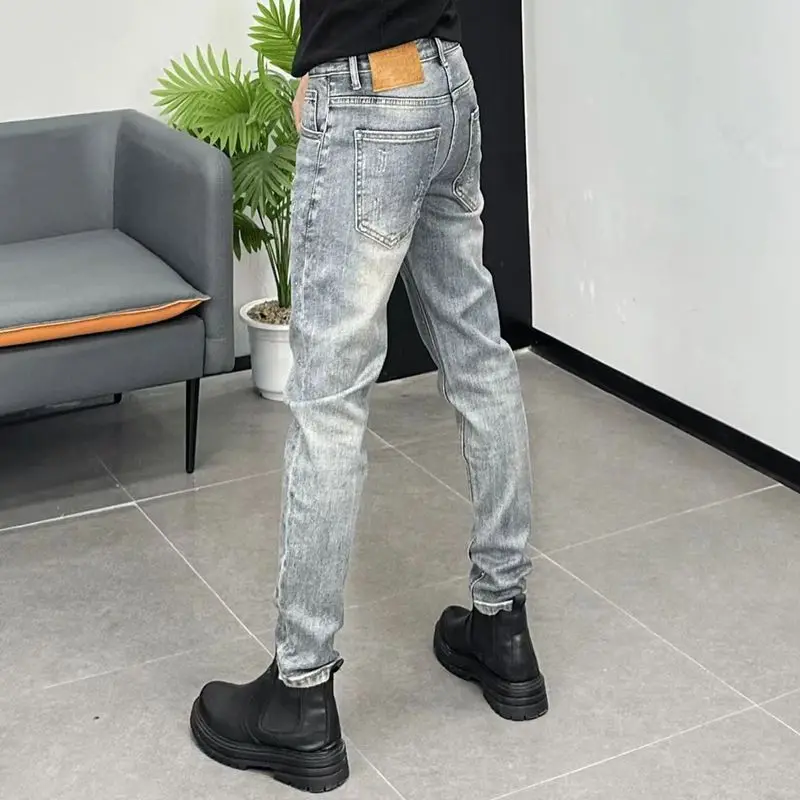 High Quality 2025 Korean Popular Clothes Autumn New Gypsy Hot Diamond Jeans Men's Trendy Brand Handsome Versatile Slim Pants
