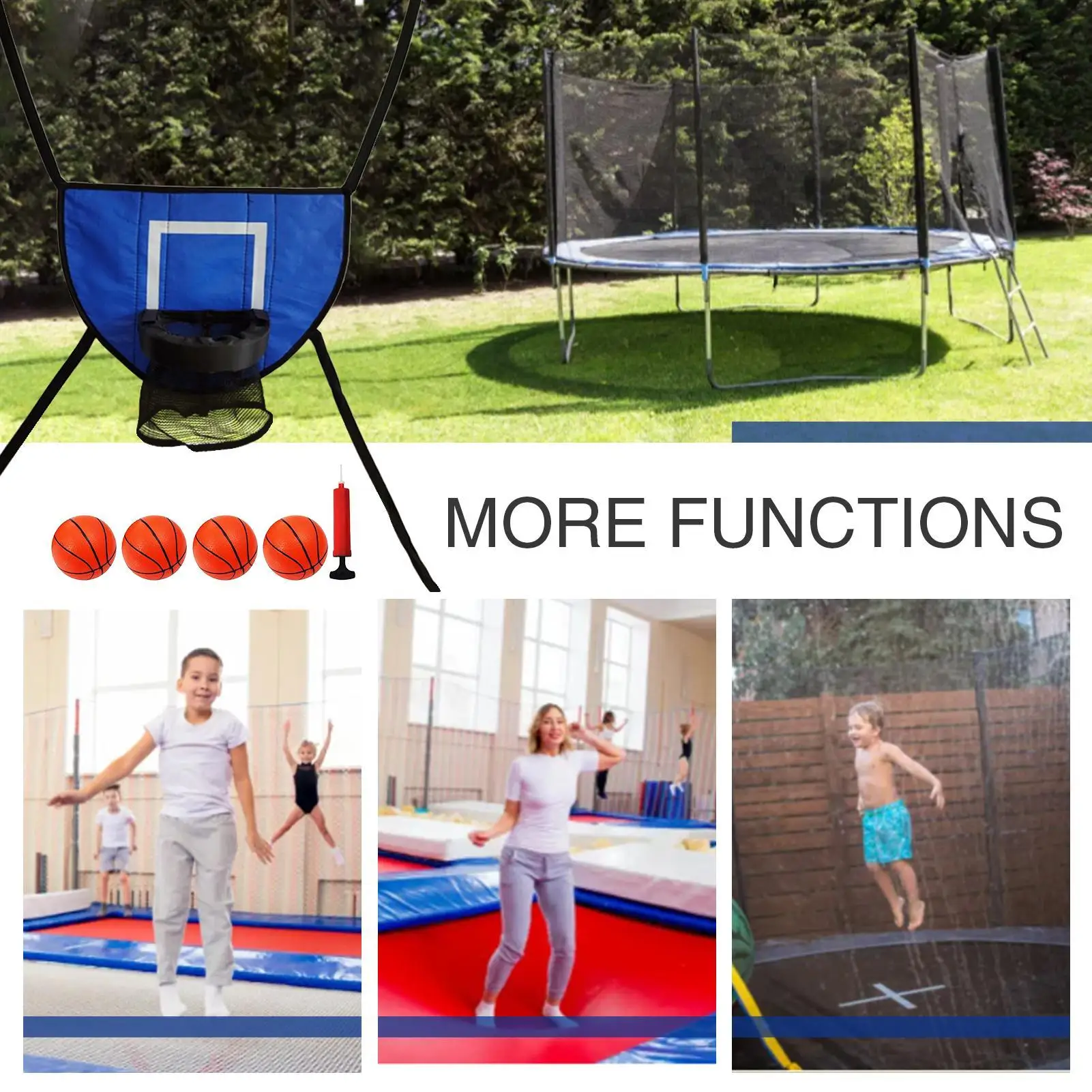 Ring Basket untuk Trampolin Luar Ruangan Dapat Disesuaikan Lembut Ring Rebound Basket dengan 4 Bola Ring Basket Trampolin