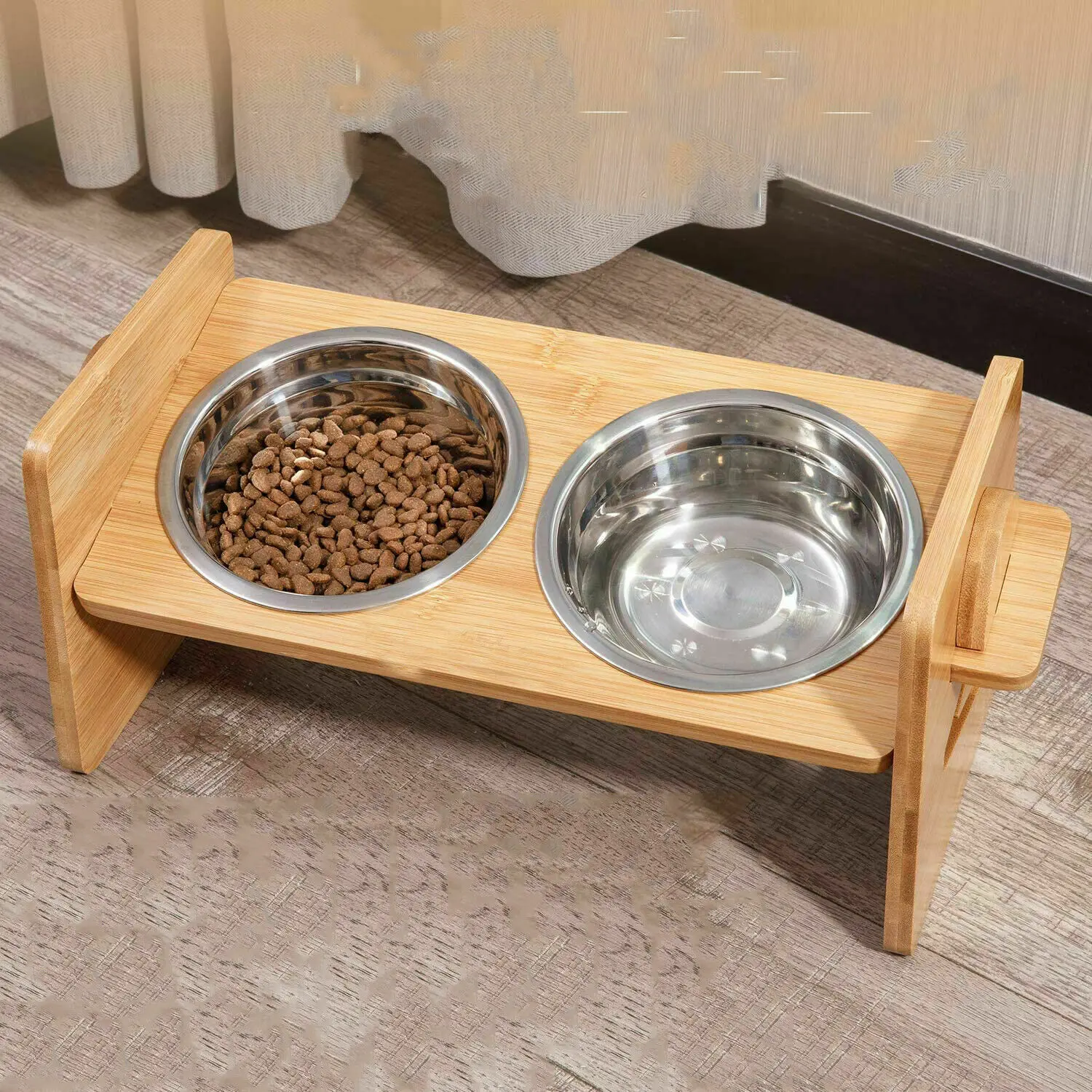 Tigela de cachorro de estimação levantada ajustável, alimentador de pescoço para comida de gato e água, tigela inoxidável para alimentador