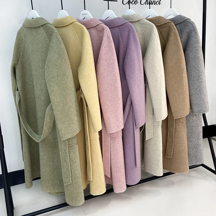 2023 Autumn Women Drouble Wool Coats With Belt Loose Style Winter Clothes Cashmere Long Coats Tops New