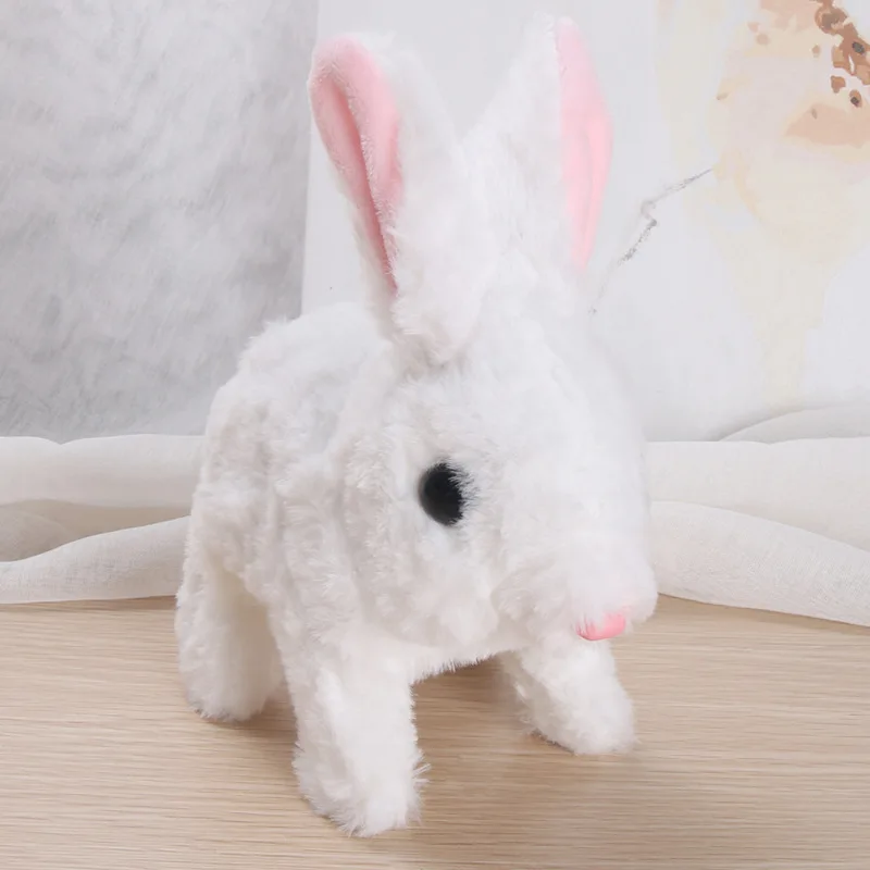 Coniglietto a pelo lungo peluche elettrico morbido peluche forma di simulazione piccola bambola animale batteria regalo preferito per bambini interattivo