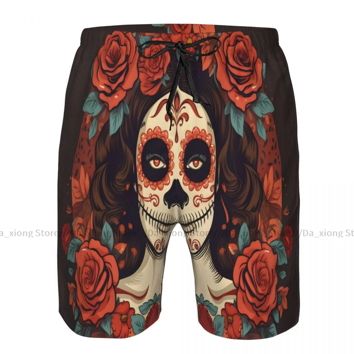 Men Beach Short Quick-drying Swimming Trunk Sugar Skull In Floral Swimwear Swimsuit Bathing Shorts